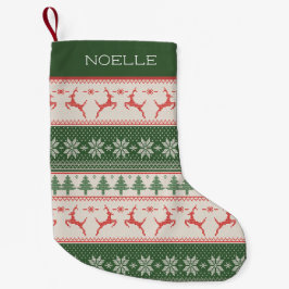 Grönt och Röda Nordiska Mönster Monogram Liten Julstrumpa
