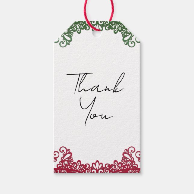 Grönt och Röda Snöre-Eleganten Fiesta Bröllop Presentetikett (Framsidan)