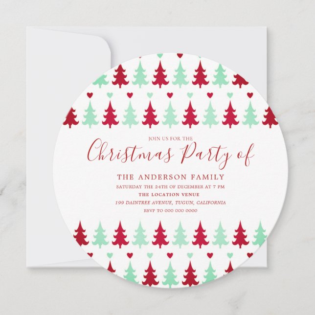 Grönt och Röda Träd Mönster-julcirkeln Party Inbjudningar (Framsida)
