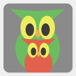 Grönt och Röda Uggla Fyrkantigt Klistermärke