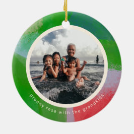 Grönt och rödfärgat målat Ram 2-foto Julgransprydnad Keramik