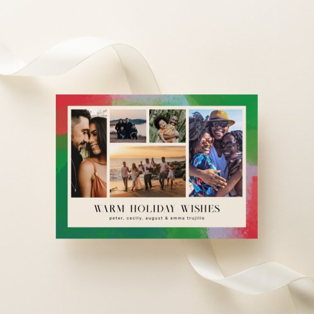 Grönt och rödfärgat Ram och fem foto Julkort (Skapare uppladdad)
