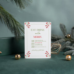 Grönt och rödfestsberry jul Party Inbjudan