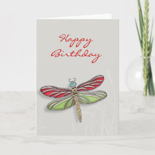 Grönt och rödjudad Dragonfly Kort