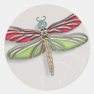 Grönt och rödjudad Dragonfly Runt Klistermärke