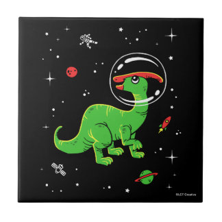Grönt och rödparasaurolophus-dininos i rymden kakelplatta