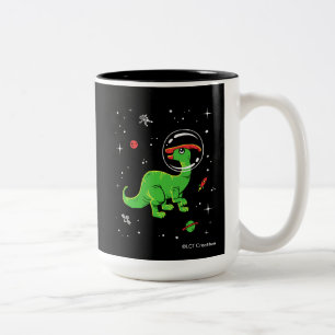 Grönt och rödparasaurolophus-dininos i rymden Två-Tonad mugg