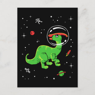 Grönt och rödparasaurolophus-dininos i rymden vykort