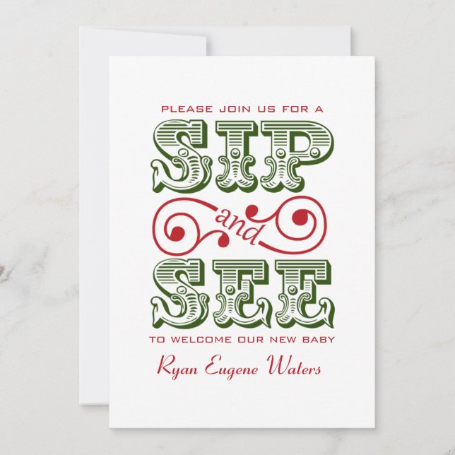 Grönt och rödsip och se på vår Nyfödd bebis Inbjudningar (Framsida)