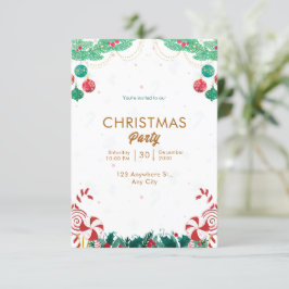 Grönt- och rödvattenfärgsjul inbjudningar