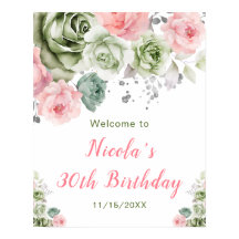 Grönt och Rosa Blommigt födelsedag Välkomsthälsnin