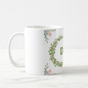 "Grönt och Rosa Blommigt Initial Mugg" Kaffemugg