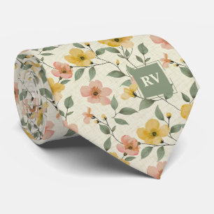 Grönt och Rosa Blommigt Neck Tie Slips