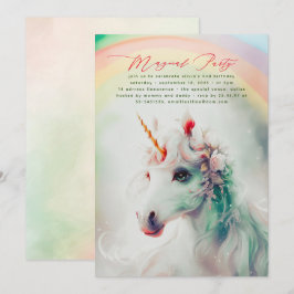 Grönt och Rosa Blommigt Unicorn Birthday-inbjudnin Inbjudningar