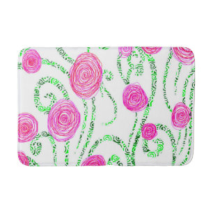 Grönt och Rosa Blommor Badrumsmatta