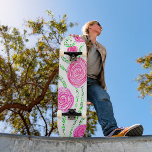 Grönt och Rosa Blommor Mini Skateboard Bräda 18,5 Cm