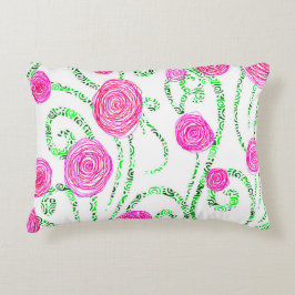 Grönt och Rosa Blommor Prydnadskudde