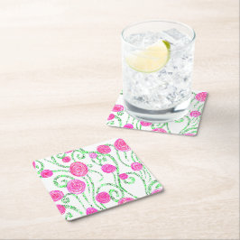 Grönt och Rosa Blommor Underlägg Papper Kvadrat