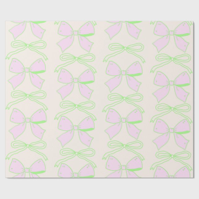 Grönt och Rosa Bow Coquette Aesthetic Coquette Bow Presentpapper (Platt)