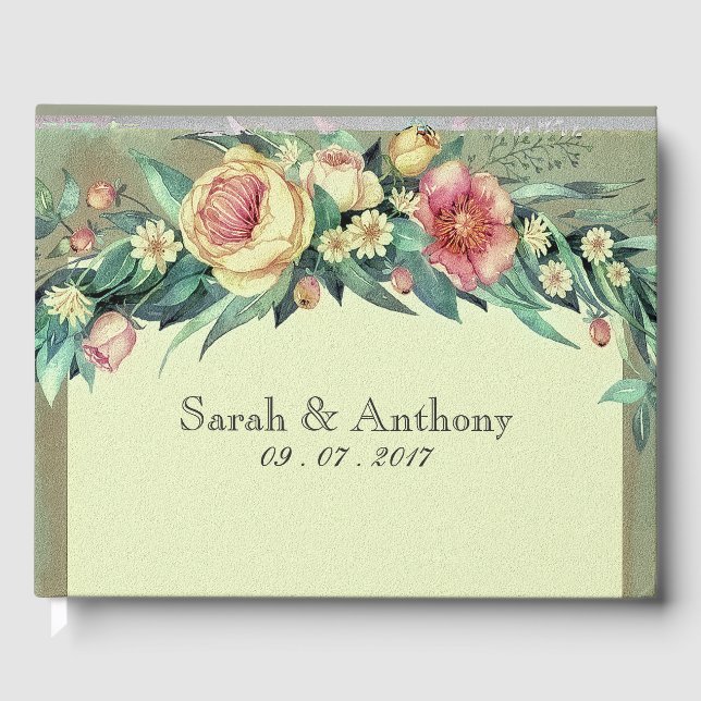 Grönt och Rosa Bröllop Guest Bok (Framsida)