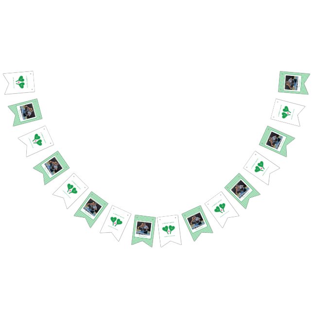 Grönt och Rosa Bröllop Pickleball Vimplar (Alla)