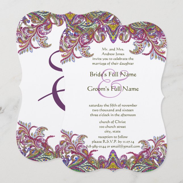 Grönt och Rosa-bröllopsinbjudan Inbjudningar (Fram/baksida)