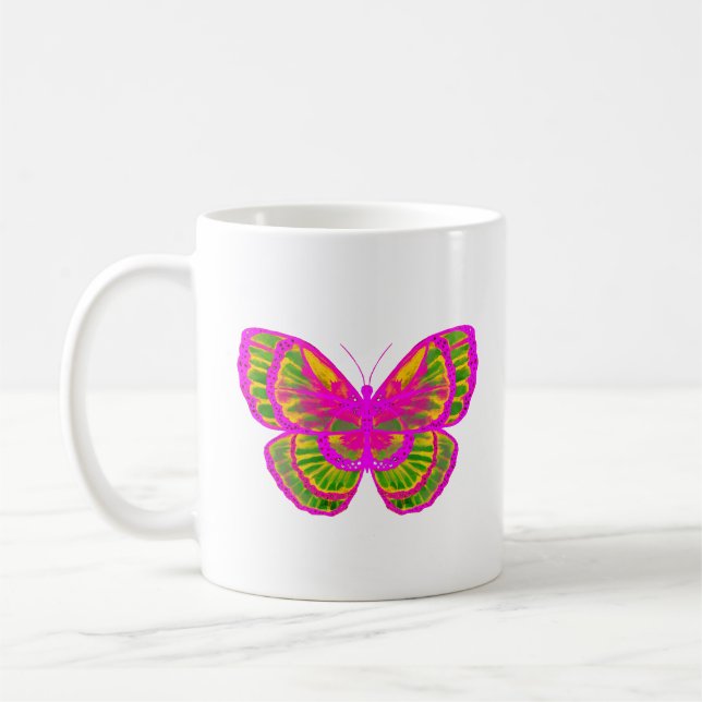 Grönt och Rosa Butterfly Kaffemugg (Vänster)