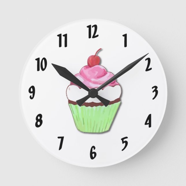Grönt och Rosa Cuppie Wall Clock Rund Klocka (Framsida)
