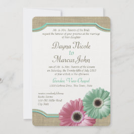 Grönt och Rosa för daisy och Burlap Mint Inbjudningar