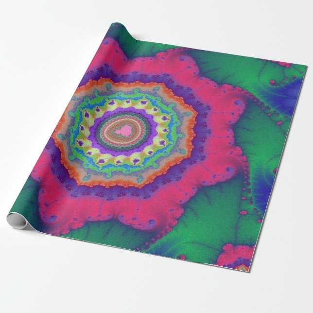 Grönt och Rosa Fractal Birthday Presentpapper (Utrullad)