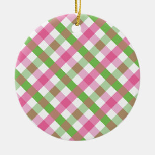 Grönt och Rosa Gingham Net Julgransprydnad Keramik