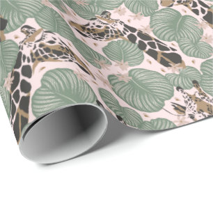 Grönt och Rosa Giraffe Safari Wrapping Papper Roll Presentpapper