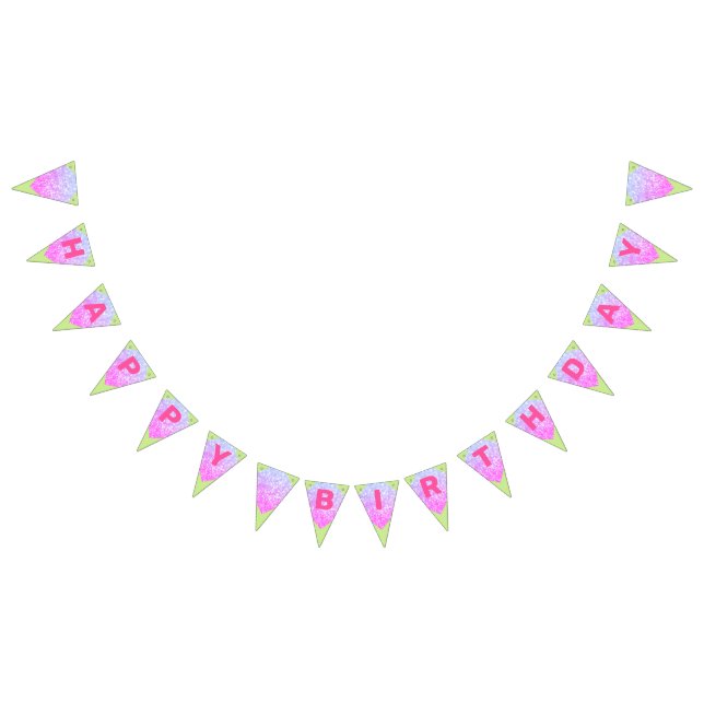 Grönt och Rosa Glitter Grattis på födelsedagen Bun Vimplar (Alla)