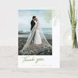 Grönt och Rosa Handflatan Löv Tropical Beach Weddi Tack Kort