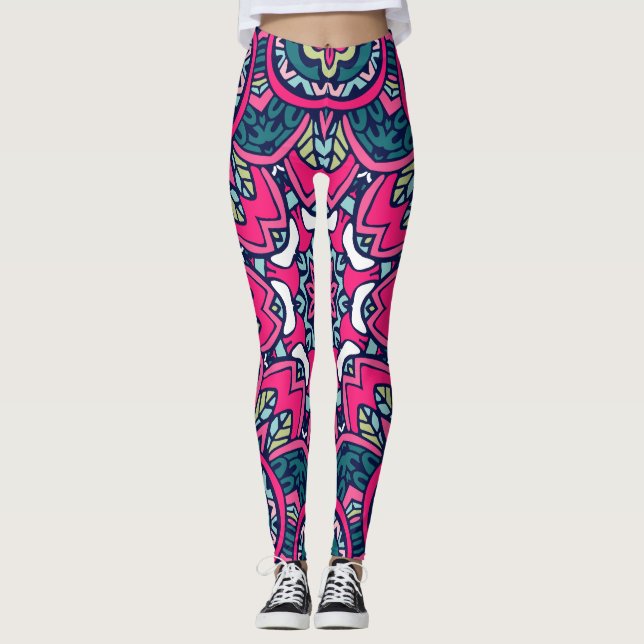 Grönt och Rosa i Böhmen Stil och Blå Leggings (Framsida)