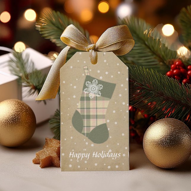 Grönt och Rosa-ID för Tartan-julklapp Presentetikett (Skapare uppladdad)