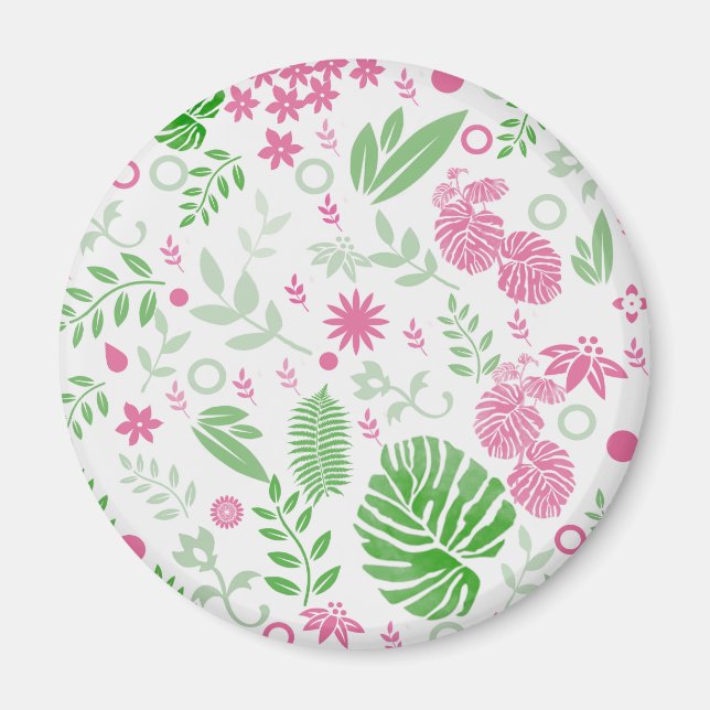 Grönt och rosa löv och blommor magnet (Framsidan)