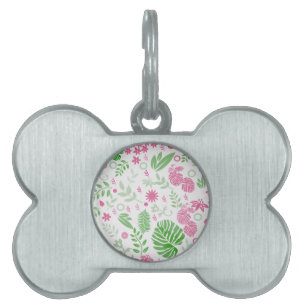 Grönt och rosa löv och blommor namnbricka husdjur