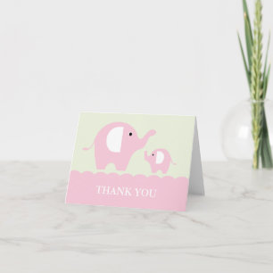 Grönt och Rosa Mamma och Baby elefanter Tack Kort