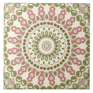 Grönt och Rosa Mandala Vintage Bohemsk Mönster Kakelplatta