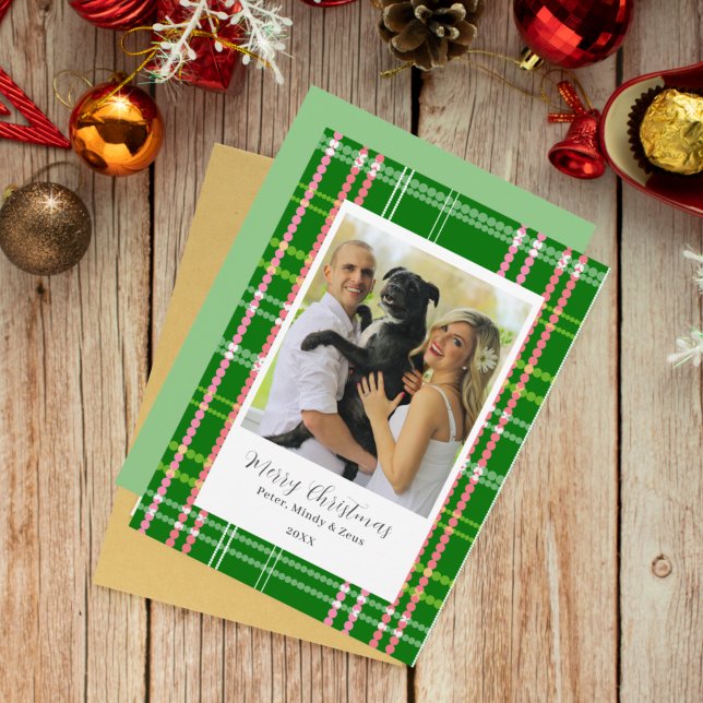 Grönt och Rosa Modern Dots Anpassad jul Julkort (Skapare uppladdad)