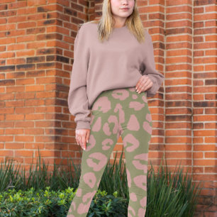Grönt och Rosa Modern Leopard Mönster Leggings
