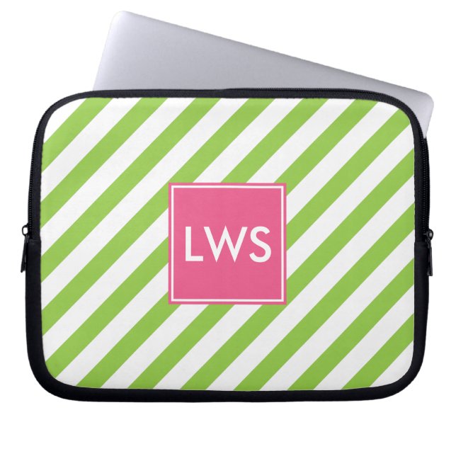 Grönt och Rosa Nautical Rand Monogram Laptop Fodral (Framsidan)