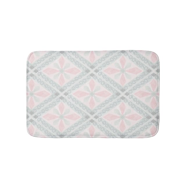 Grönt och rosa pastelldiamantmönster badrumsmatta (Framsidan)