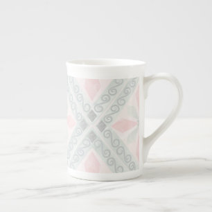 Grönt och rosa pastelldiamantmönster benporslin mugg