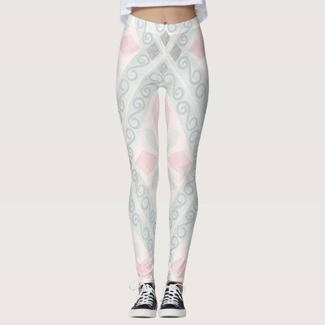 Grönt och rosa pastelldiamantmönster leggings (Framsida)