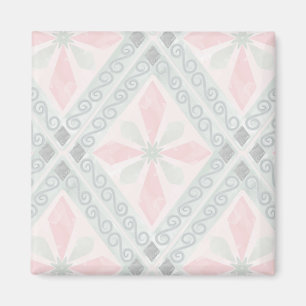 Grönt och rosa pastelldiamantmönster magnet