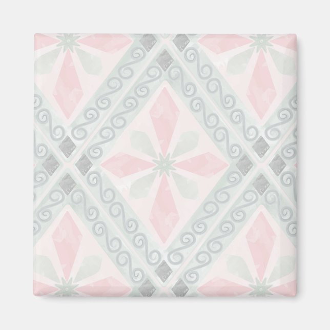 Grönt och rosa pastelldiamantmönster magnet (Framsidan)
