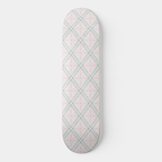 Grönt och rosa pastelldiamantmönster mini skateboard bräda 18,5 cm (Framsida)