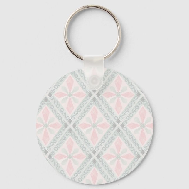Grönt och rosa pastelldiamantmönster nyckelring (Framsida)